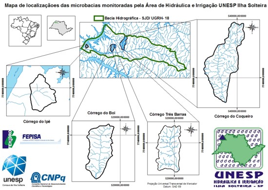 Microbacias monitoradas pela &Aacute;rea de Hidr&aacute;ulica e Irriga&ccedil;&atilde;o da UNESP Ilha Solteira